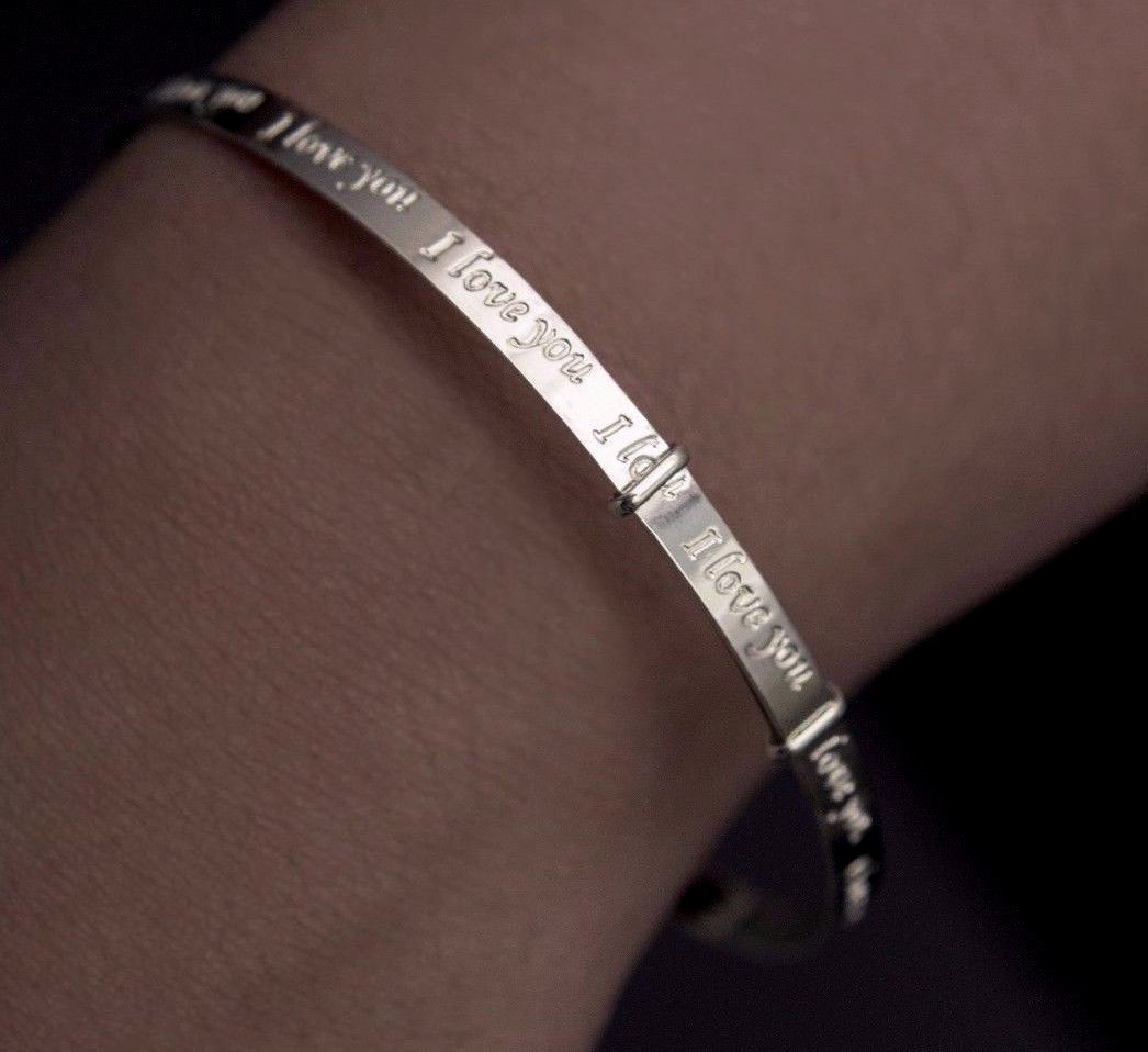 I LOVE YOU Anniversary Bangle Bracelets Silver adjustable adult large Gift Box