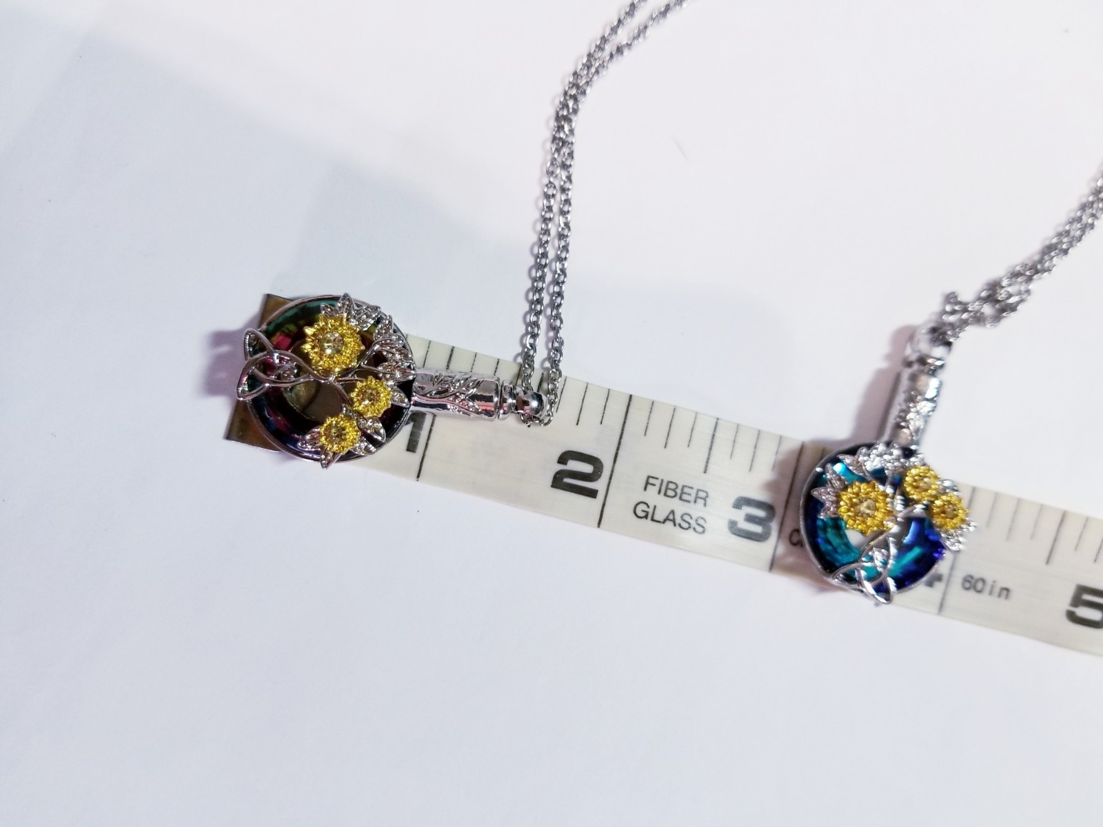 Silver Tone Urn Cremation Memorial Necklace Sunflowers Pendant for Ashes Blue