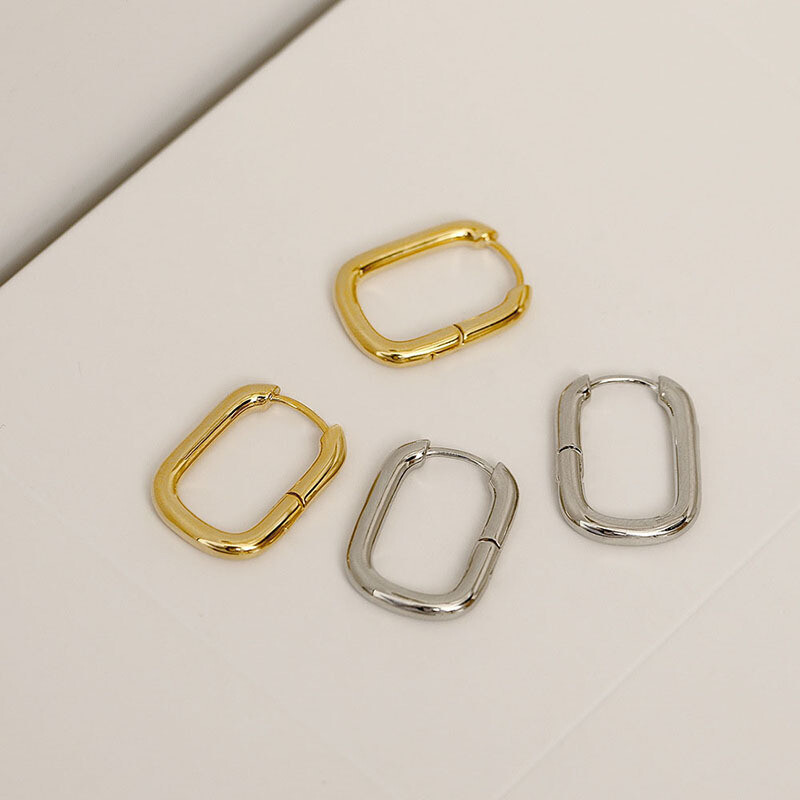 Women 925 Sterling Silver Gold Plated U-Shape Plain Huggie Hoop Earrings 22mm A9
