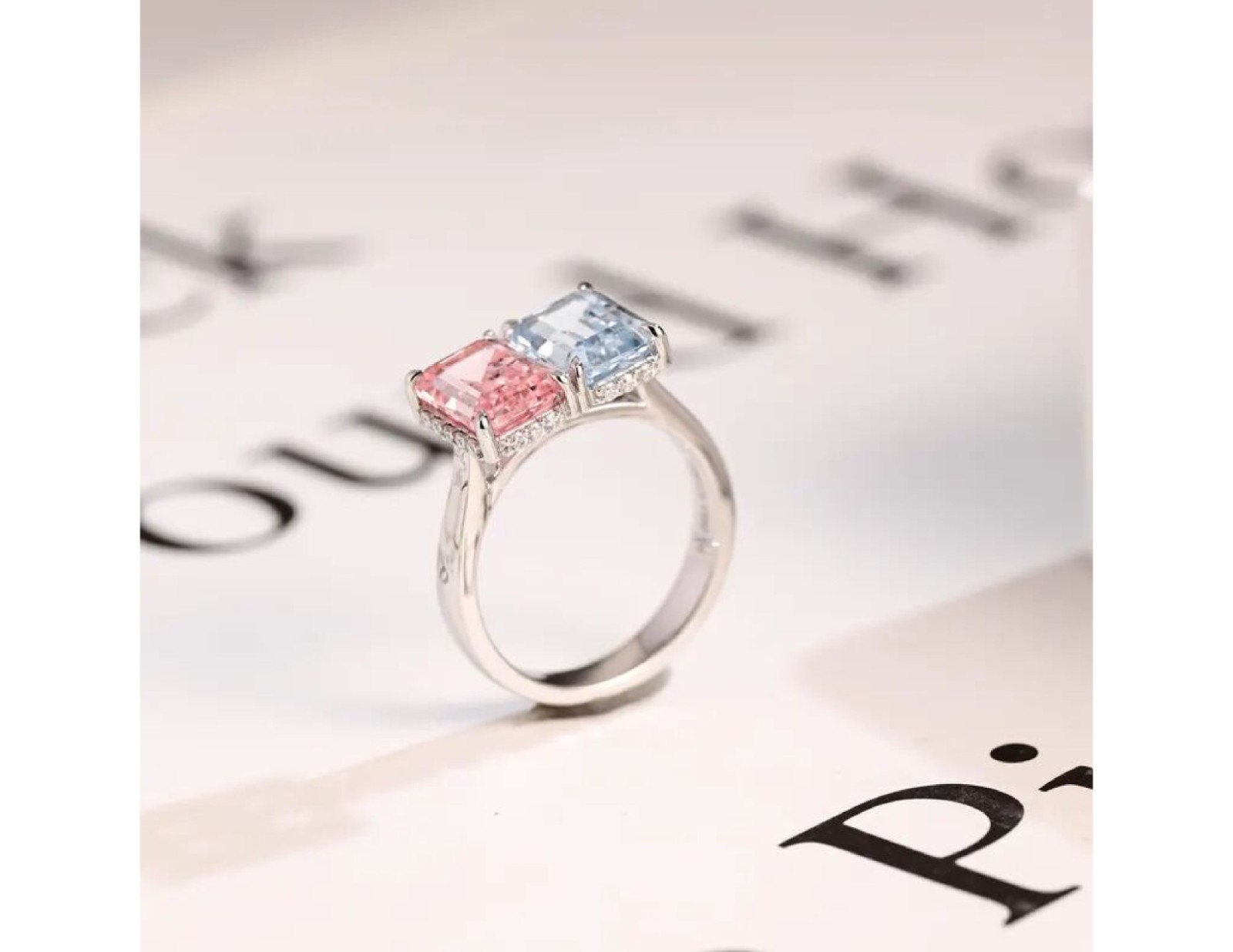 Toi Et Moi Lab Grown Morganite & Aquamarine With 925 Sterling Silver Women Ring