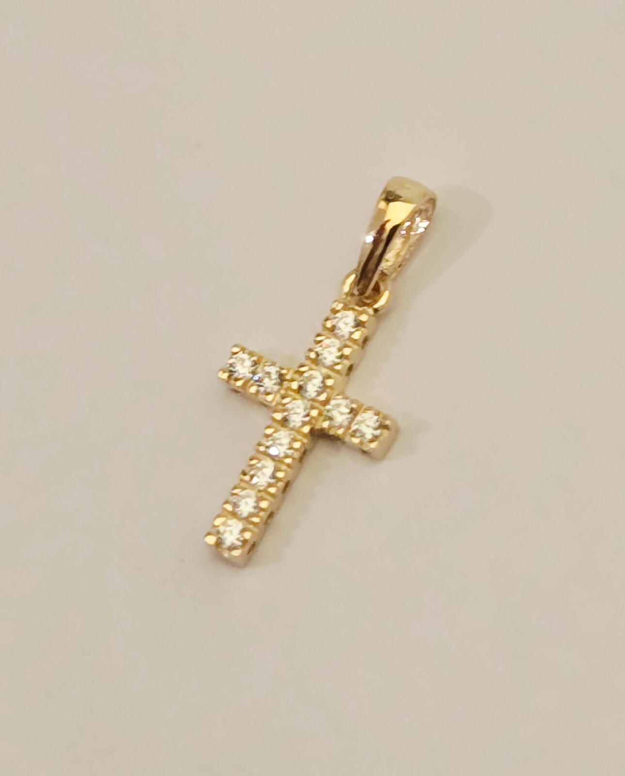 14k Solid Yellow Gold Small Cross With White CZ Stone 8×14 mm