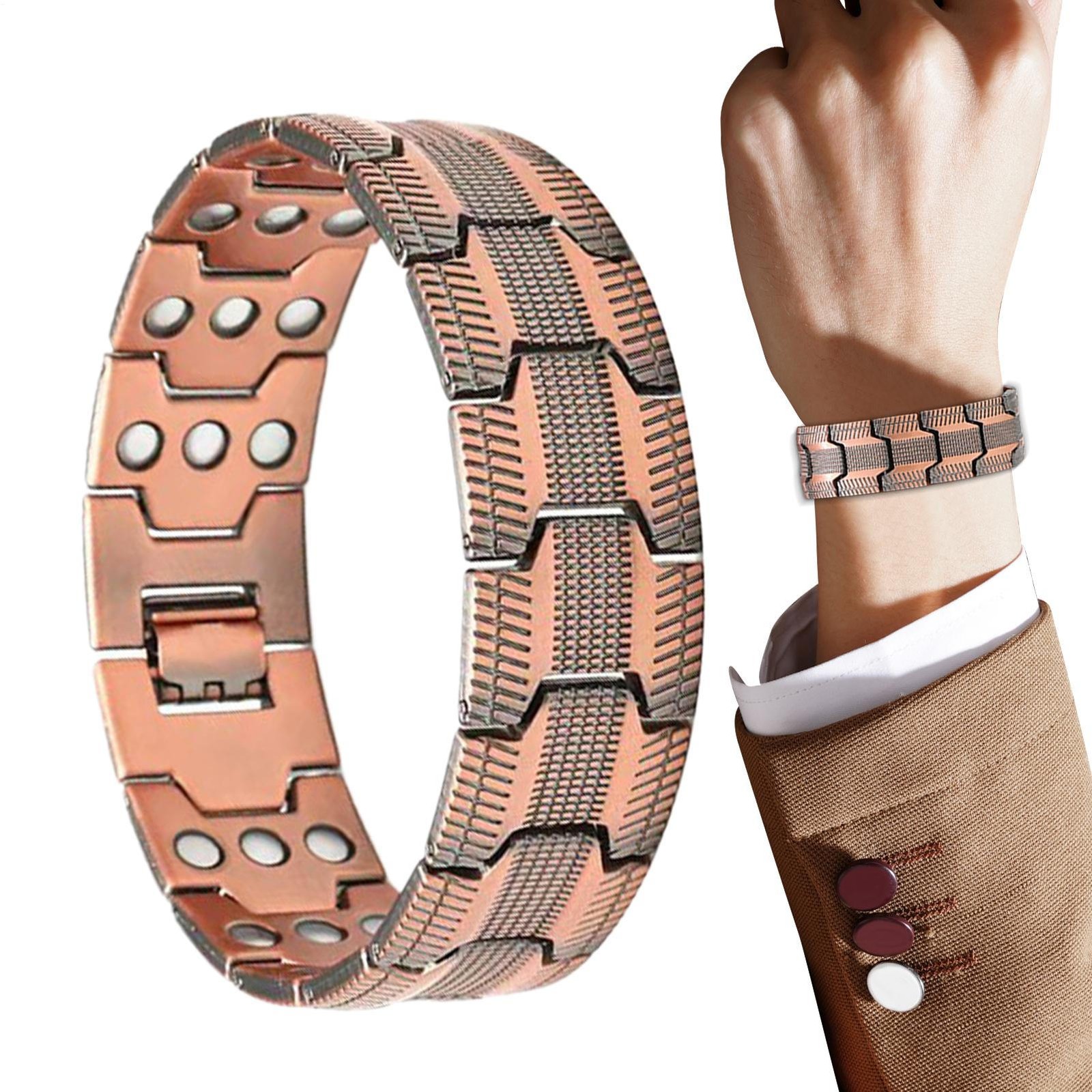99% Pure Copper Magnetic Bracelet Arthritis Relief Adjustable w/ Tool & Box