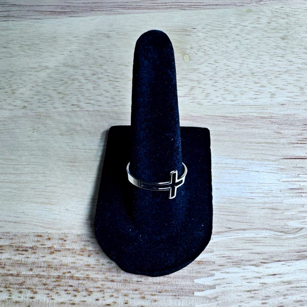Silver Tone Cross Band Ring Metal Stackable No Stone Fits All