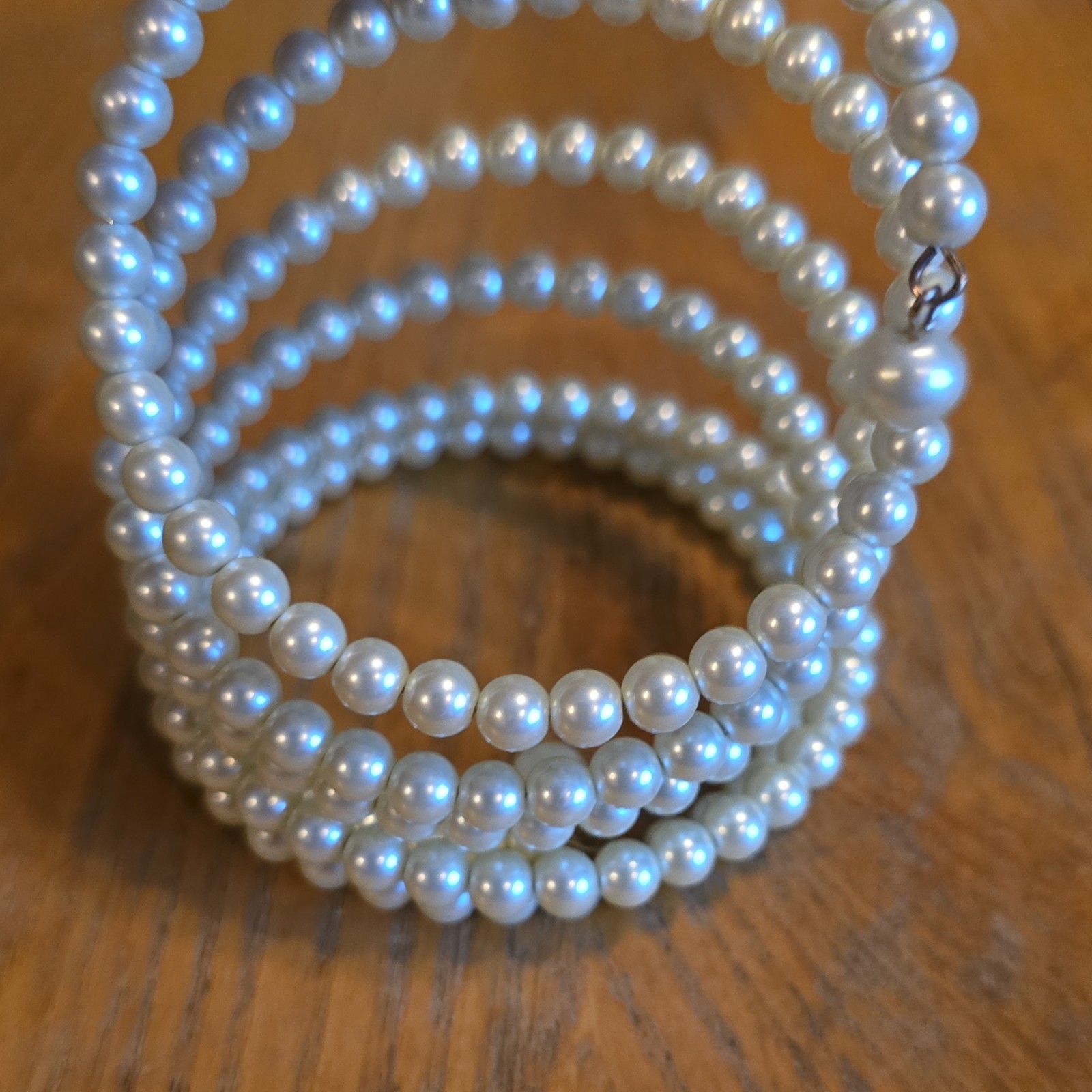 White Faux Pearl Multi-Strand Beaded Wrap Bracelet Hook Clasp Stackable