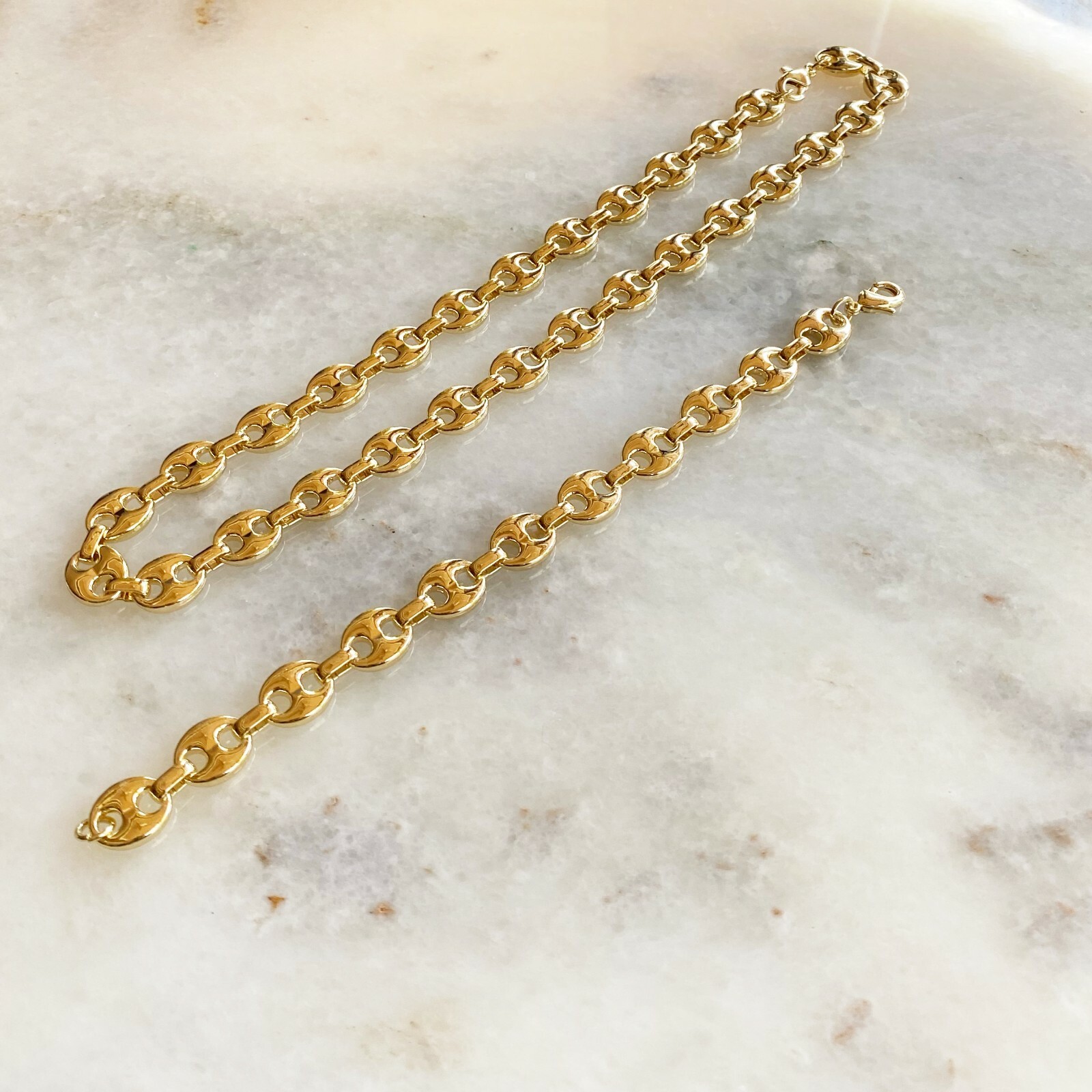 18K Gold Filled 10mm Puffed Anchor Mariner Link 20″Chain Necklace, Unisex, Layer