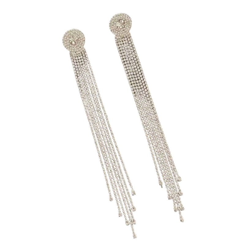 Stylish Crystal Inlaid Fringe Earrings Casual Formal Wear Chic Dangle Ear Studs