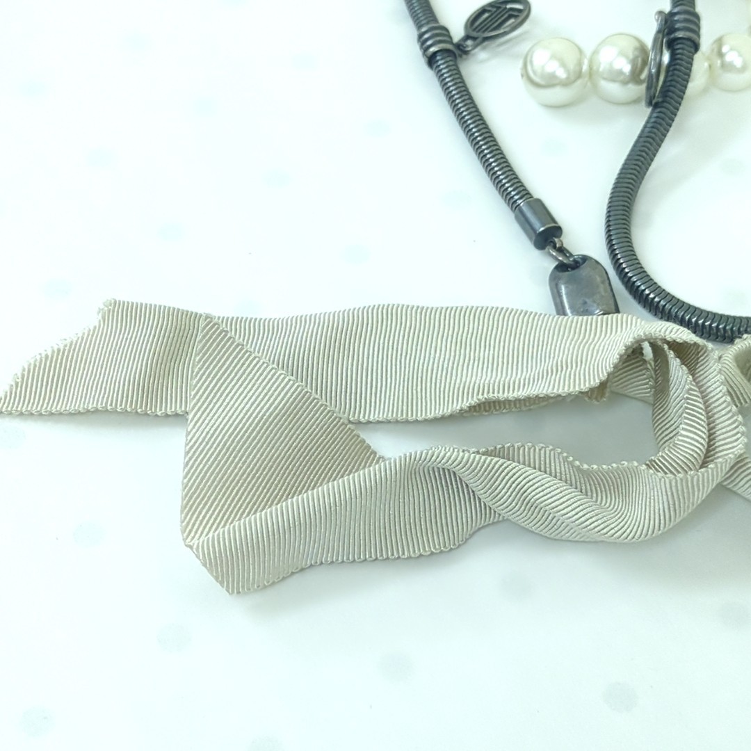 LANVIN COLLECTION Faux Pearl Chain Necklace Beige Gray