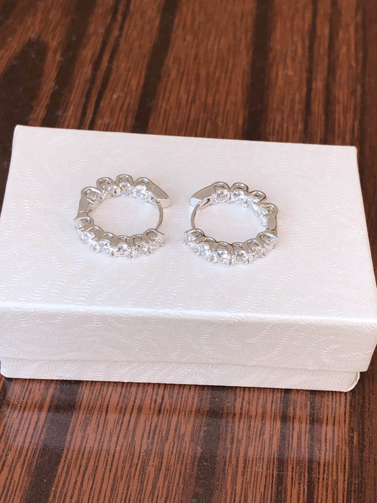925 Sterling Silver Small CZ Inside Out Hoop Earrings Women 17.5mm/11mm x2.9mm