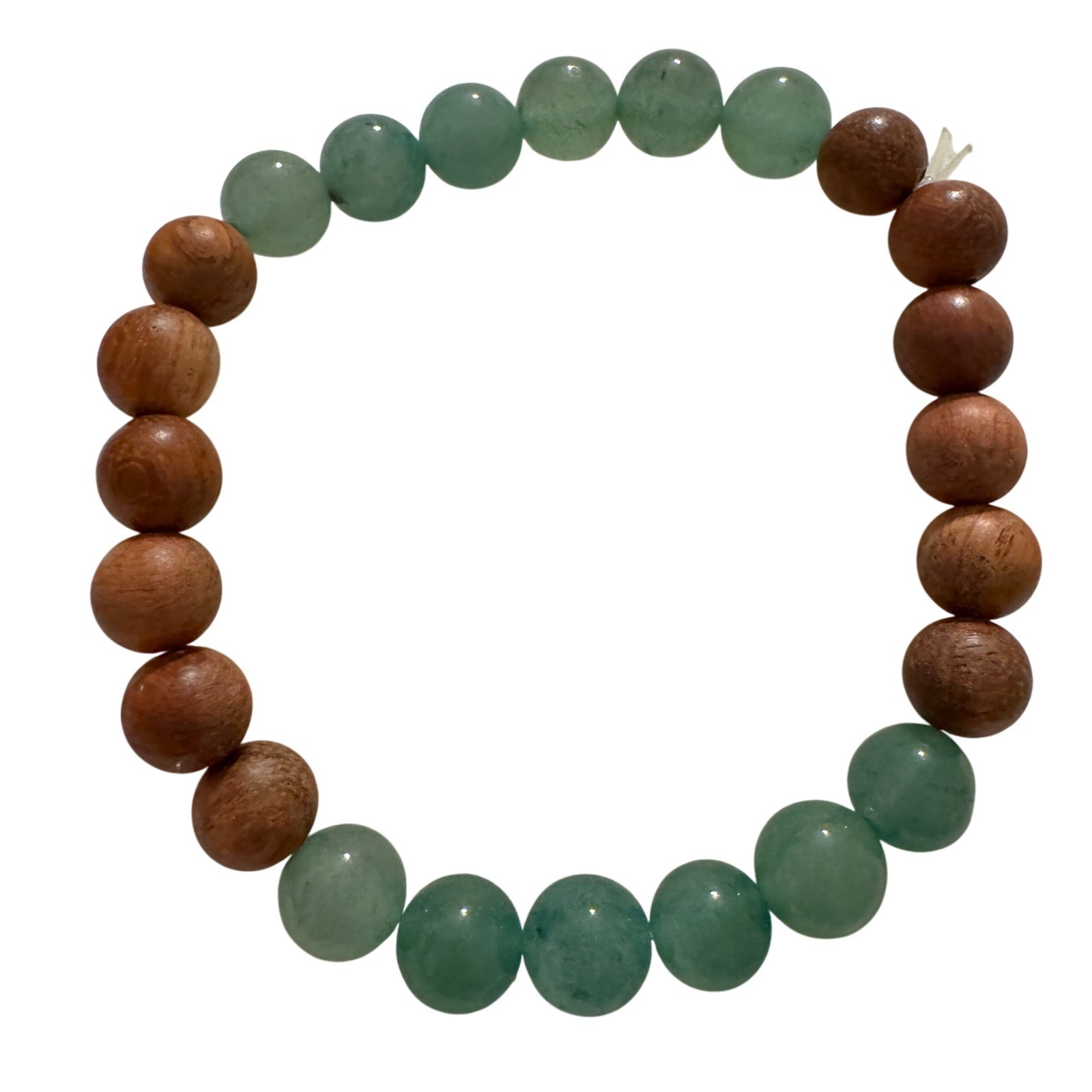 Green Aventurine and Sandalwood Beaded Stretch Bracelet Boho Gemstone Wood