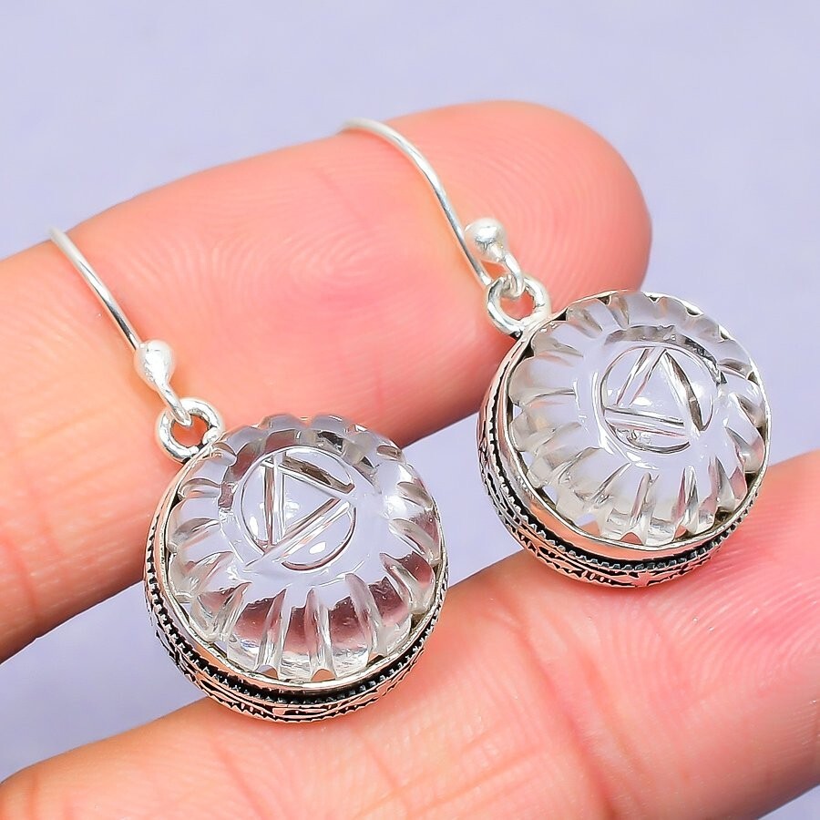 Gift For Her Crystal Quartz Natural Drop/Dangle Earrings Silver Jewelry 1.38″