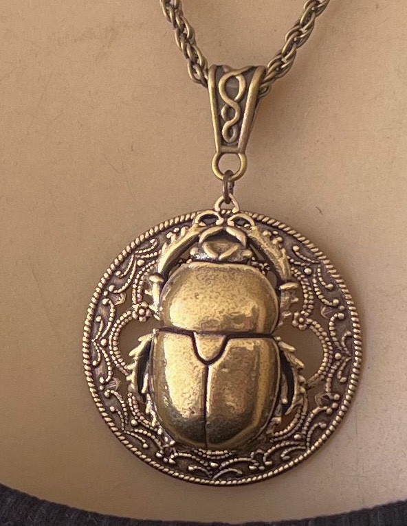 Egyptian Revival Scarab Necklace Solid Brass 3d Beetle Pendant Egyptian Jewelry
