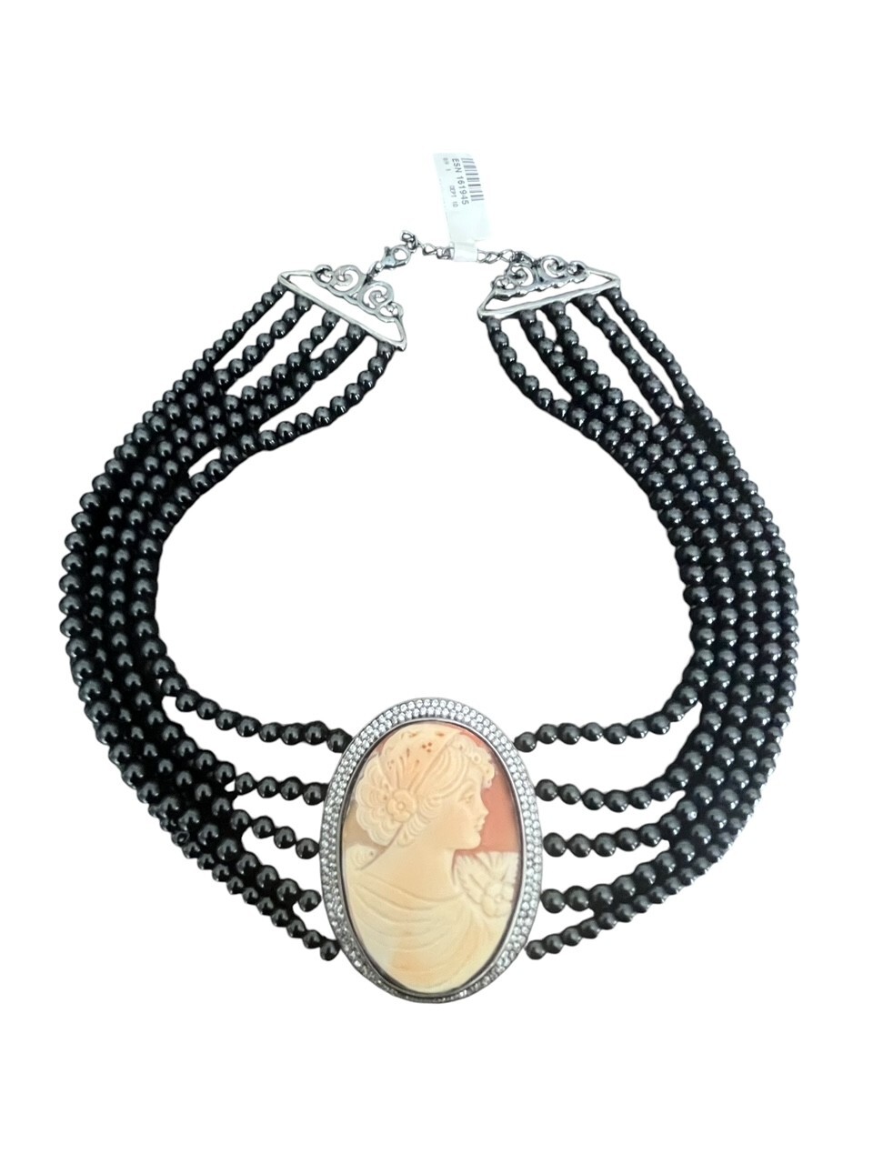 Amedeo 50Mm Cornelian Cameo CZ 5 Row Onyx Bead Necklace $329