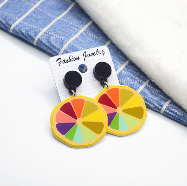 Women Fashion Charm Fruit Acrylic Ear Stud Earrings Pendant Dangle Jewelry