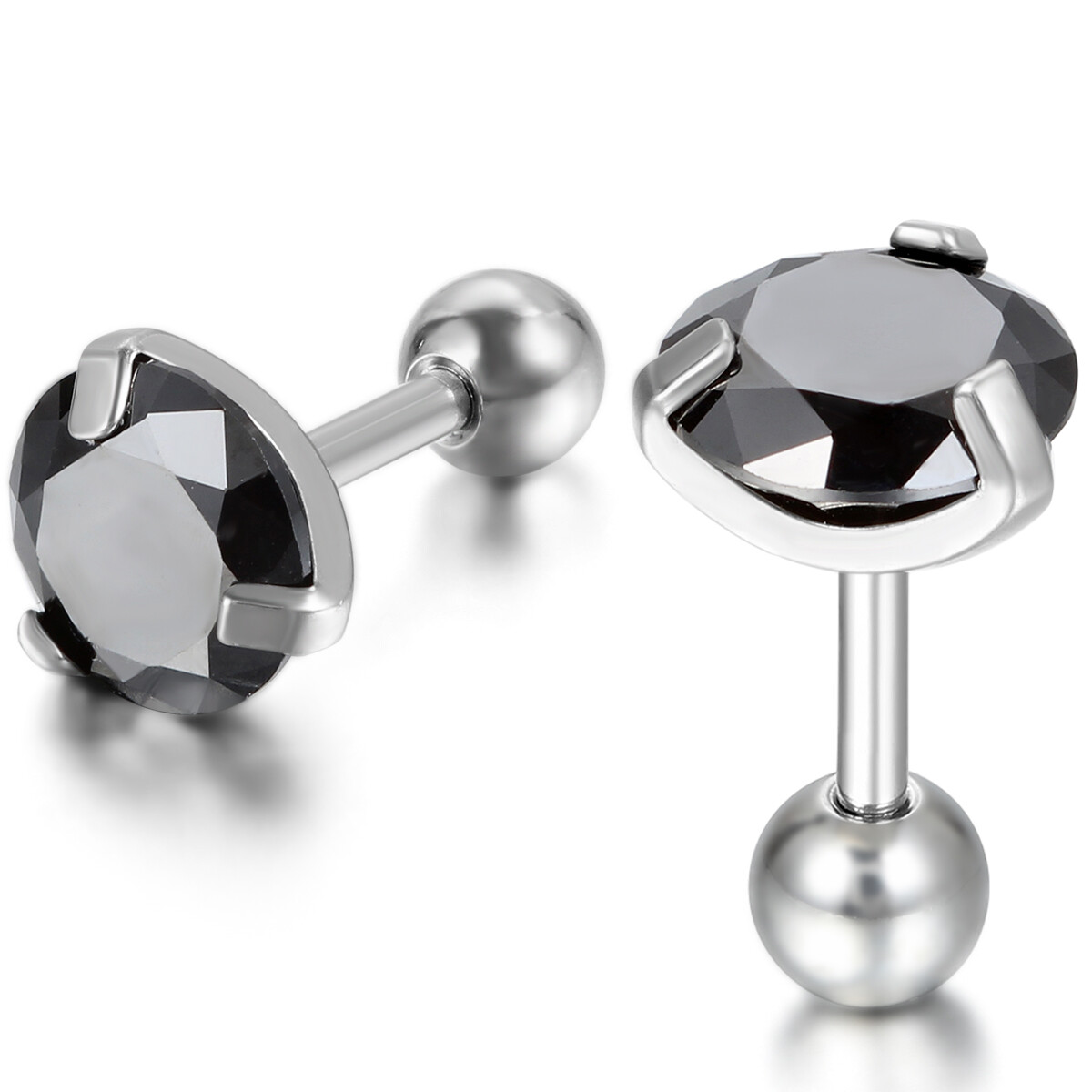 Men’s Women’s Round CZ Stainless Steel Ball Screw Back Pierced Stud Earrings