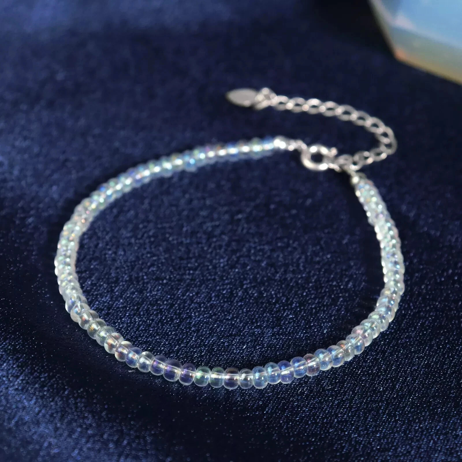 Minimalist Fire Opal Light Rainbow Bracelet Round Birthstone Beads Jewelry Gift