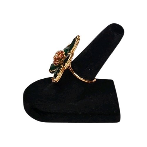 Estate Gold-Tone Green Coated Glass & Pink Spinel Flower Ring Size 6 (Approx.)