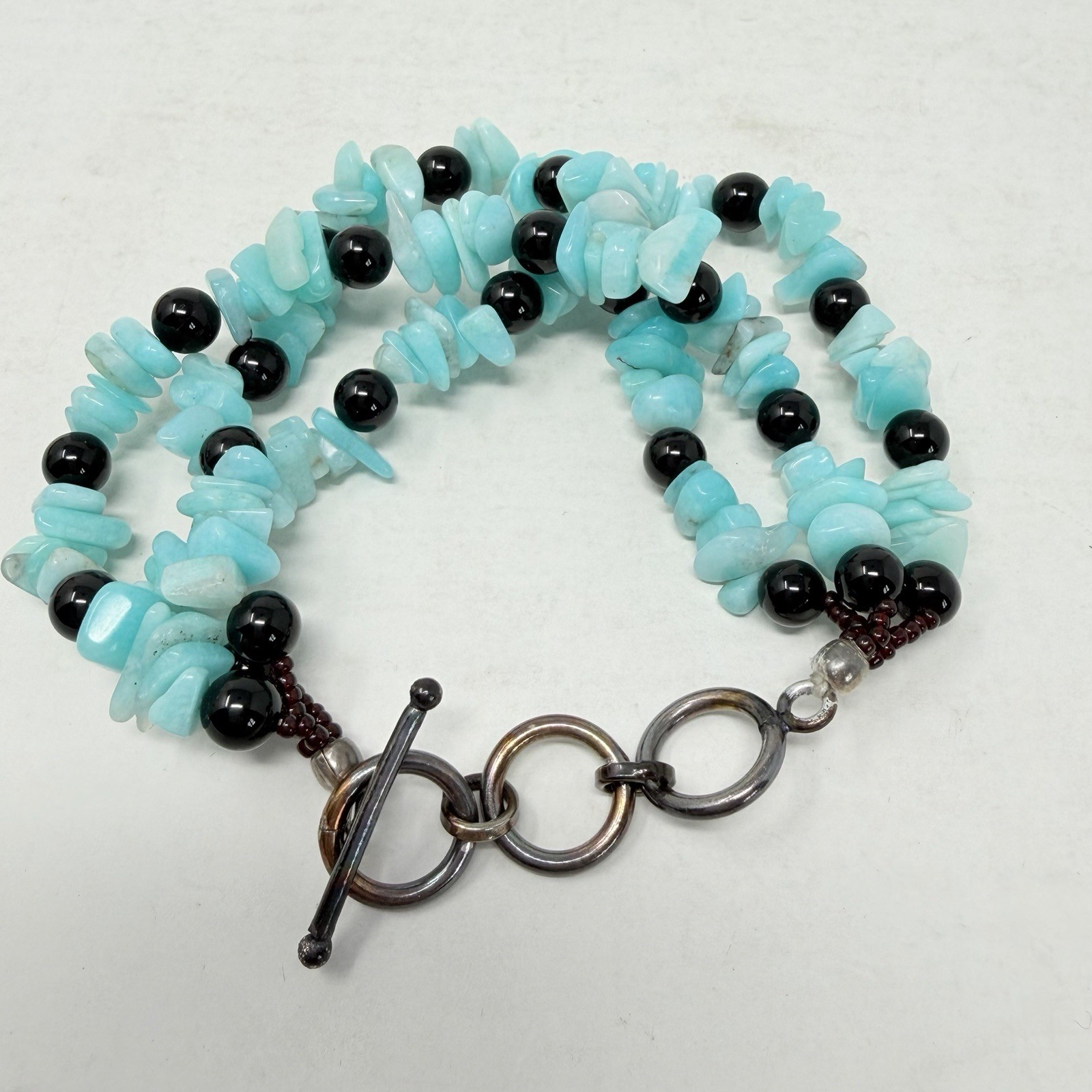 Shop LC Russian Amazonite/Black Agate/Glass Chip Bracelet 8.5in Long 5275
