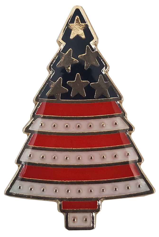 Pack of 2 USA Christmas Tree Stars & Stripes Motorcycle Hat Cap Lapel Pin