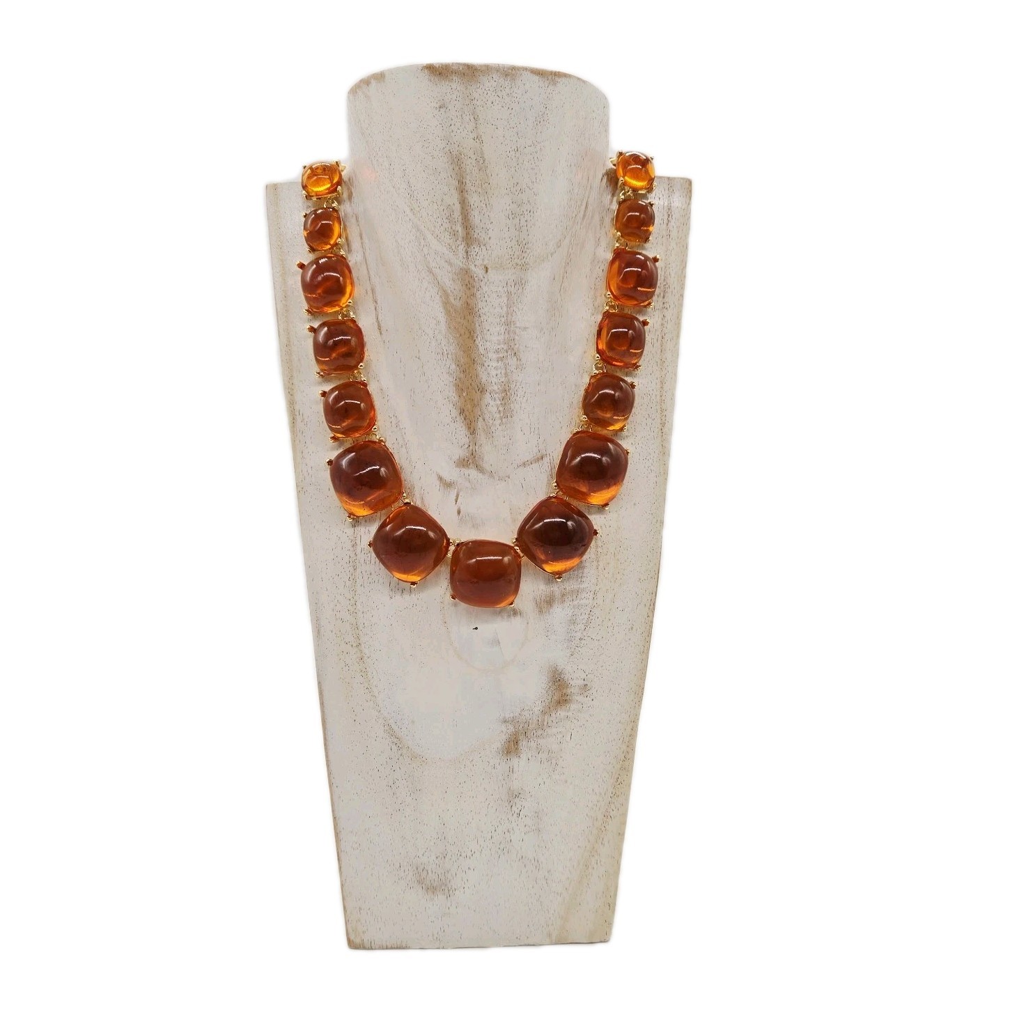 Gripoix Style Necklace Orange Cabochon Gold Tone Graduated Jelly Belly 18.5 in