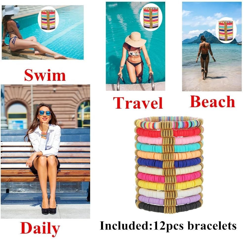 12 Adjustable Vinyl Clay Disc Bracelets for Women – Stylish Friendship Set