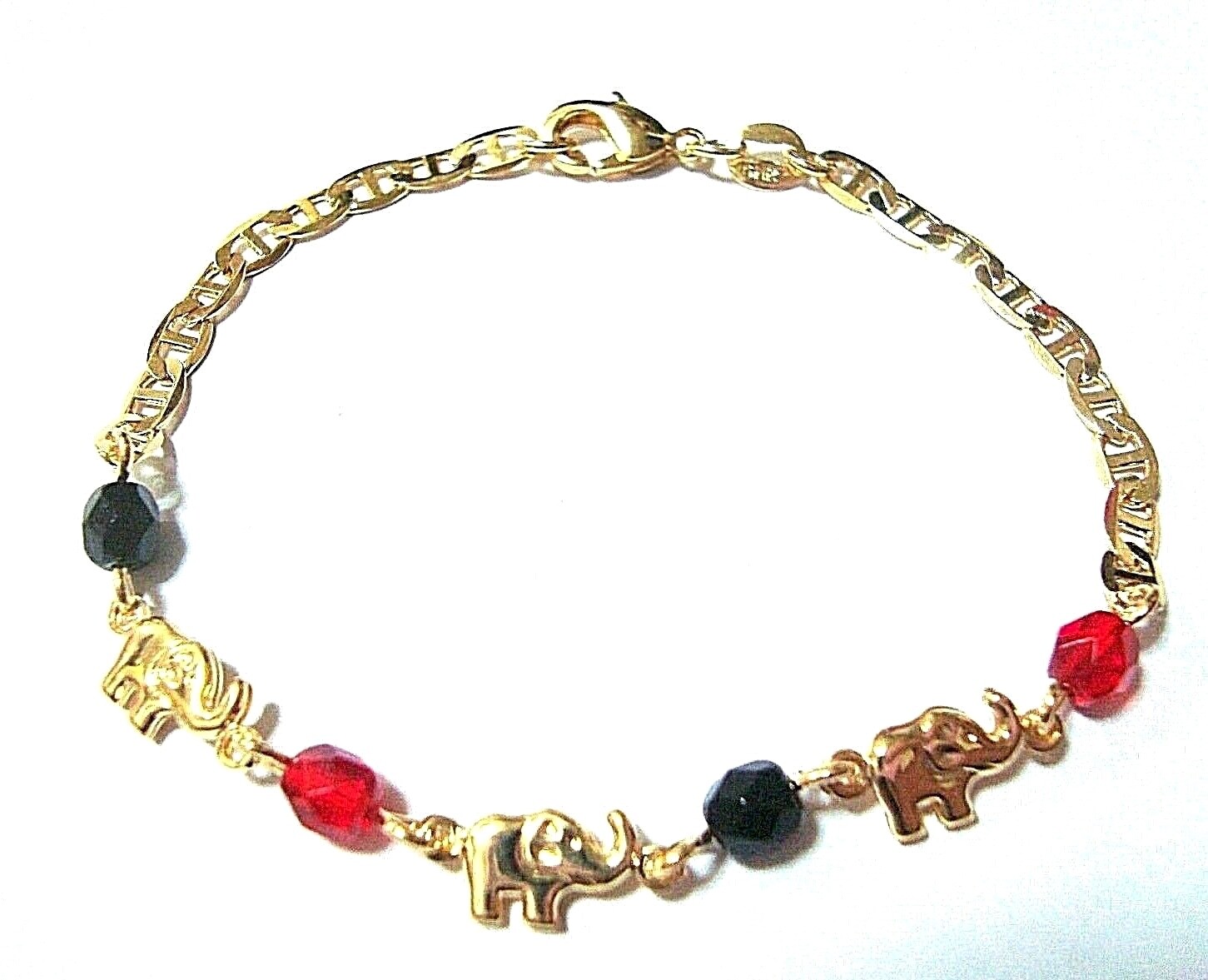 14K GOLD FILLED AZABACHE ELEPHANT LUCK BRACELET 7,25″/ PULSERA ELEFANTE – ANK112