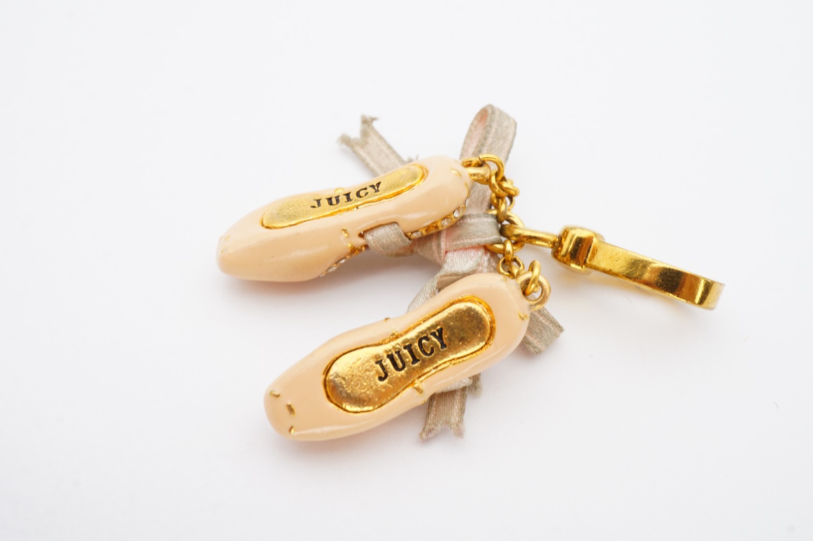 Juicy Couture Charm Gold Tone Enamel Crystal Ballet Shoes Y2K