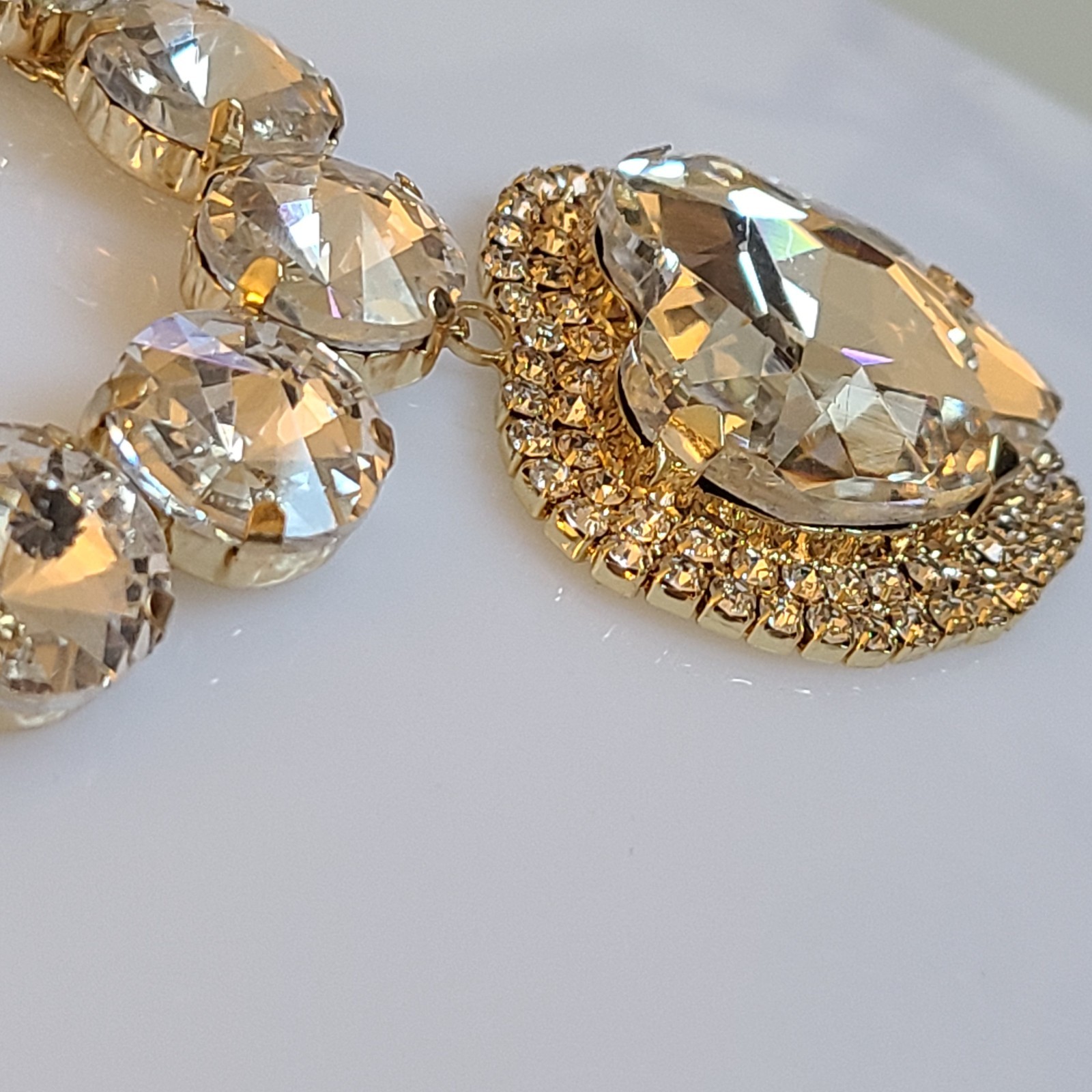 Valentine’s Statement Set: 16 Crystal Collet Necklace Clear Heart Pendant + Ear