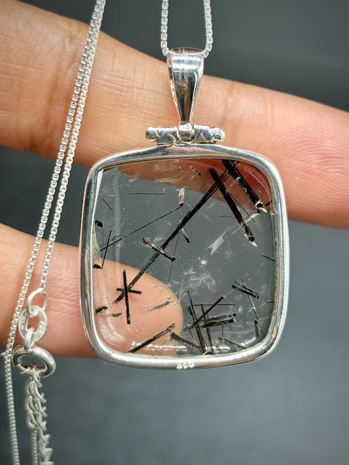 Natural Tourmalinated Quartz Pendant in Sterling Silver | 37.90 CTS