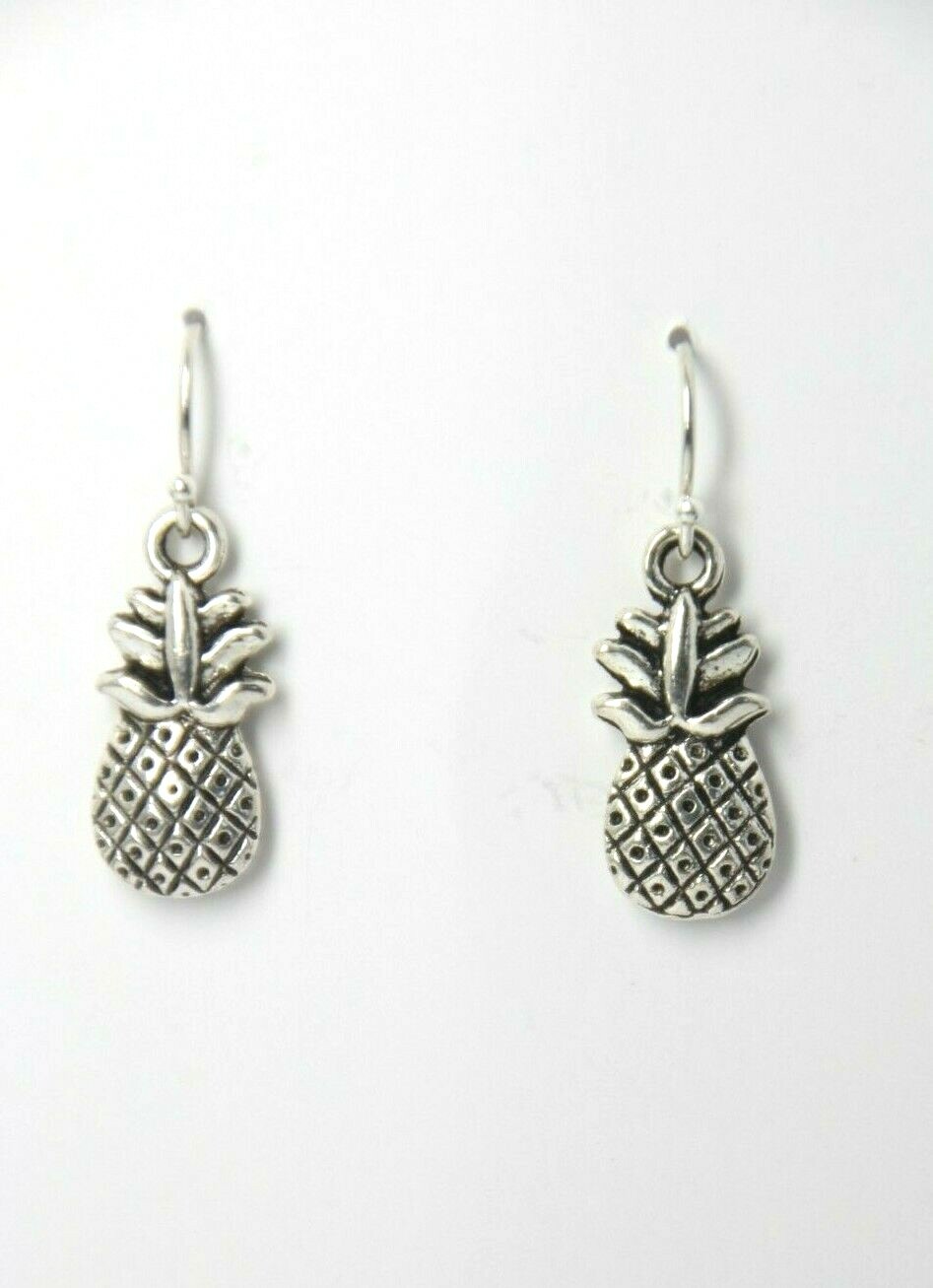 Pineapple Charm Earrings 925 sterling silver hooks pewter Charms 1 1/4″ Fruit