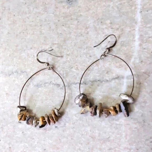 Used Unbranded, Thin Bronze-colored Wire Hoops w Natural Stones, 1½-in. diameter
