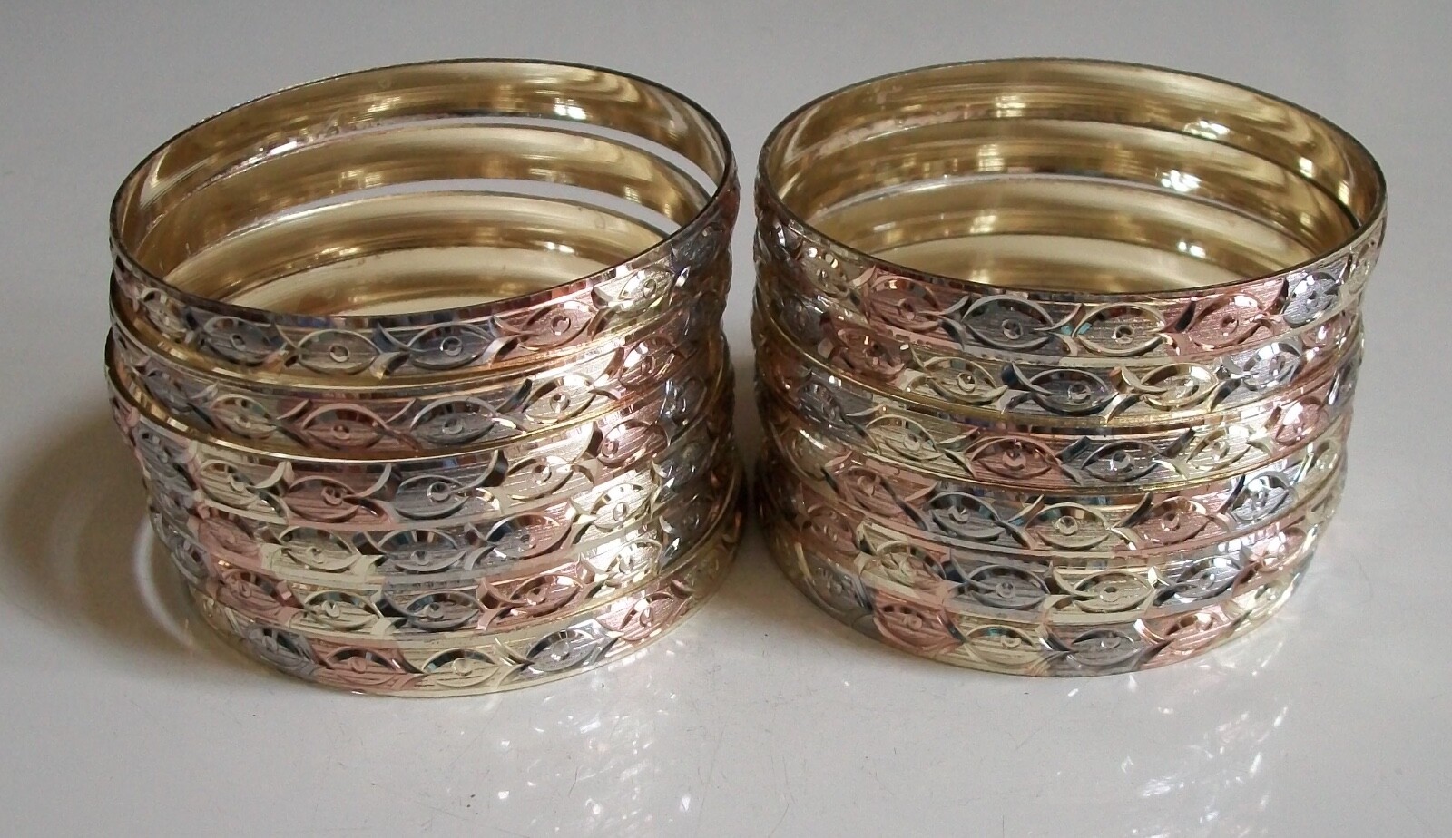 12PC SLIP-ON SILVER/GOLD/ROSE GOLD BANGLE BRACELET BEAUTIFUL DESIGN SET SIZE # 4