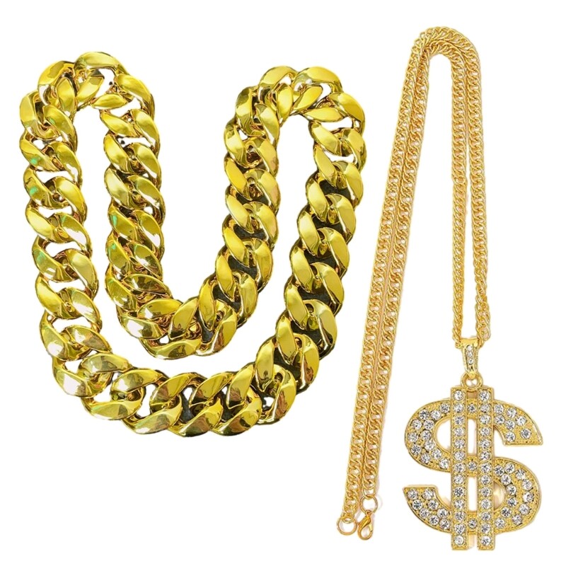 Set of 2 Durable Plastic Gold Chain Necklace Lightweight Neck Chain Comfortable
