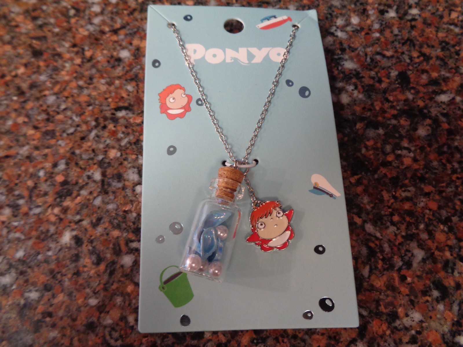 Ponyo Seashell Faux Pearl Bottle Charm Necklace Pendant Chibi Studio Ghibli New