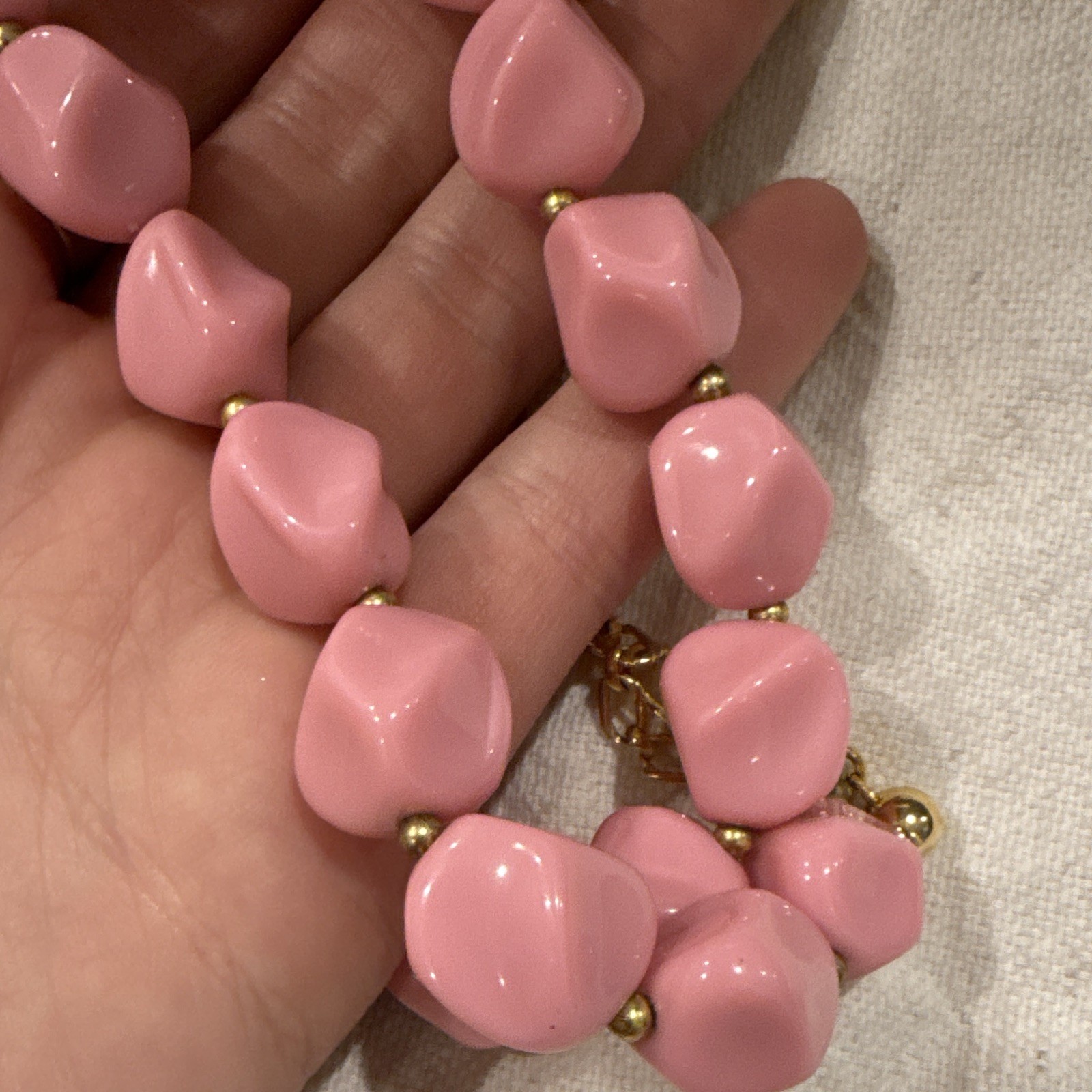 Trifari Signed Pink Plastic Beaded Necklace