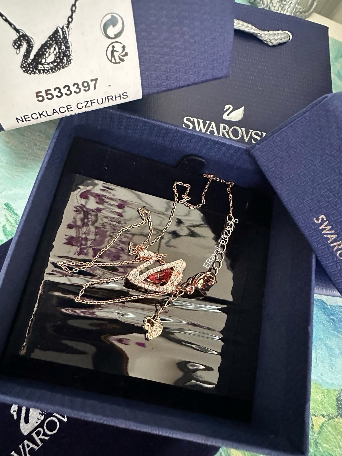 Swarovski Swan necklace Dancing, Pink, Rhodium plated ld plated #5533397