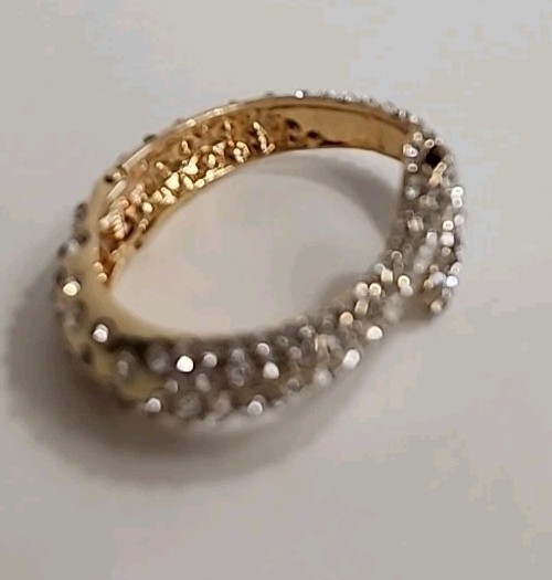 Snake Bracelet Hinged White Pave Rhinestones Black Eyes Gold Tone Size 6.5 to 7