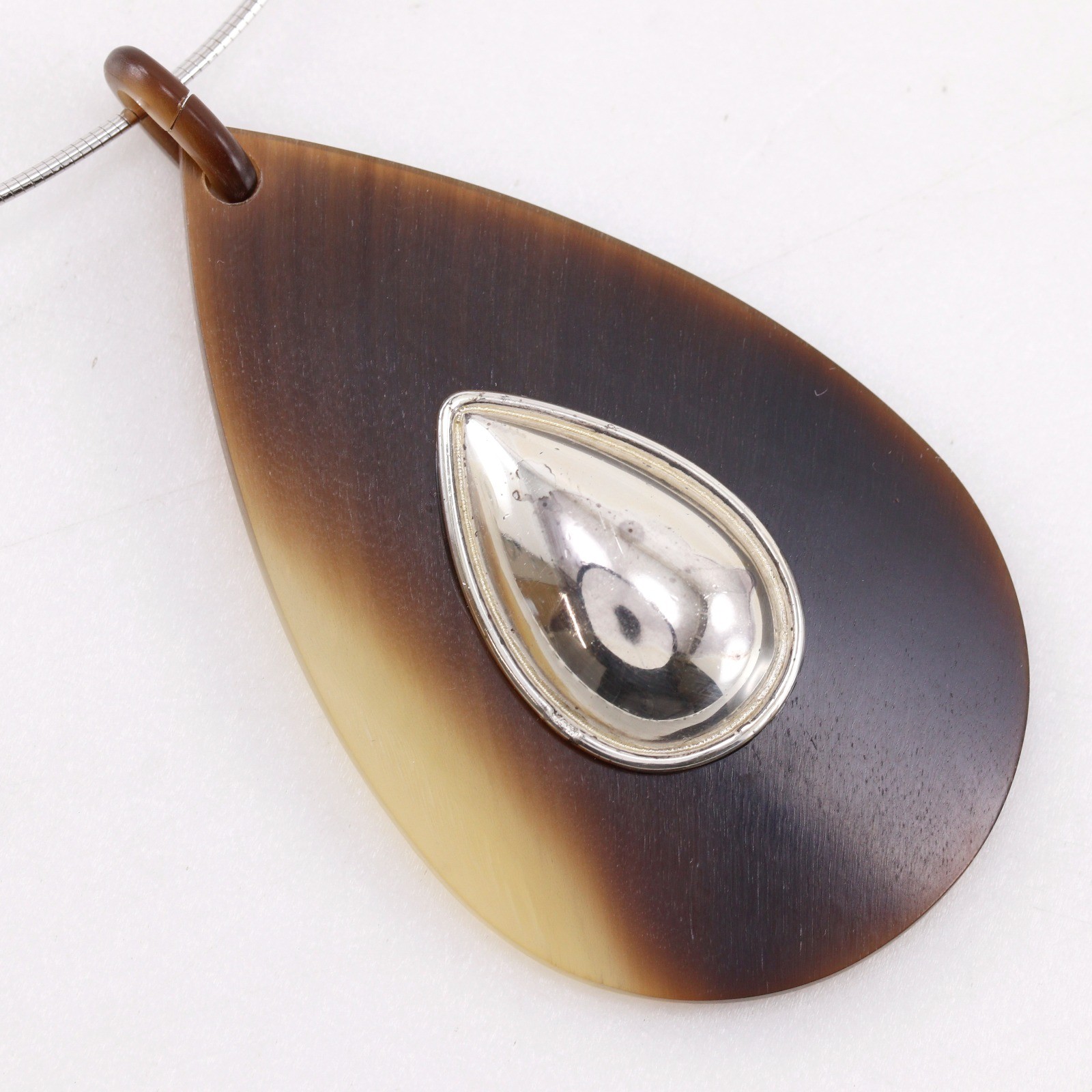 HERMES drop Necklace Silver Buffalo horn/metallic 10.2g Women