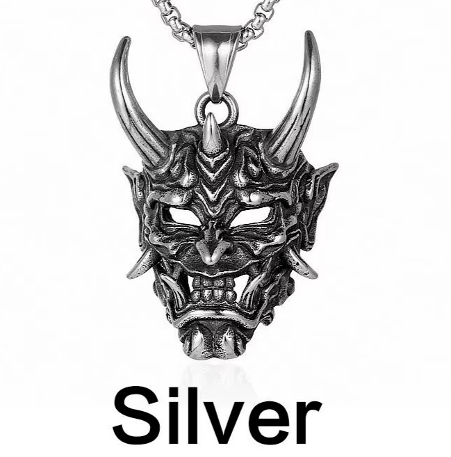 Men’s Stainless Steel Evil Demon Skull Pendant Box Chain Punk Necklace 5-1
