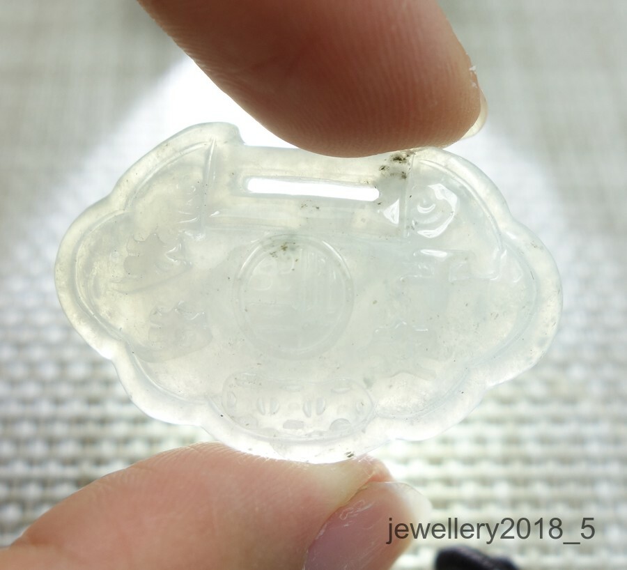 Certified Icy white 100% Natural A jadeite jade Pendant~Sui Sui Ping An 长命锁