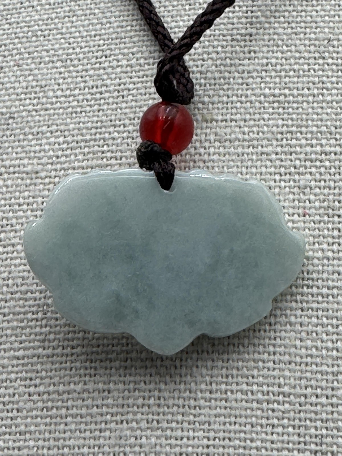 Boho Stone Pendant Necklace Green Carved Lotus Flower Red Bead Cord 28in