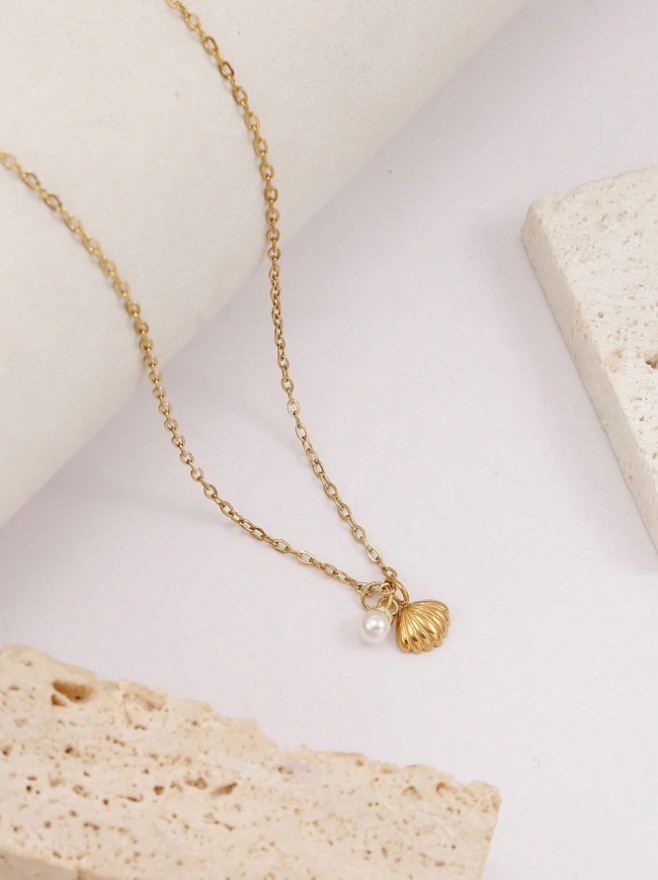 Shell Necklace For Women Layered Starfish Seashell Faux Pearl Pendant Charms USA