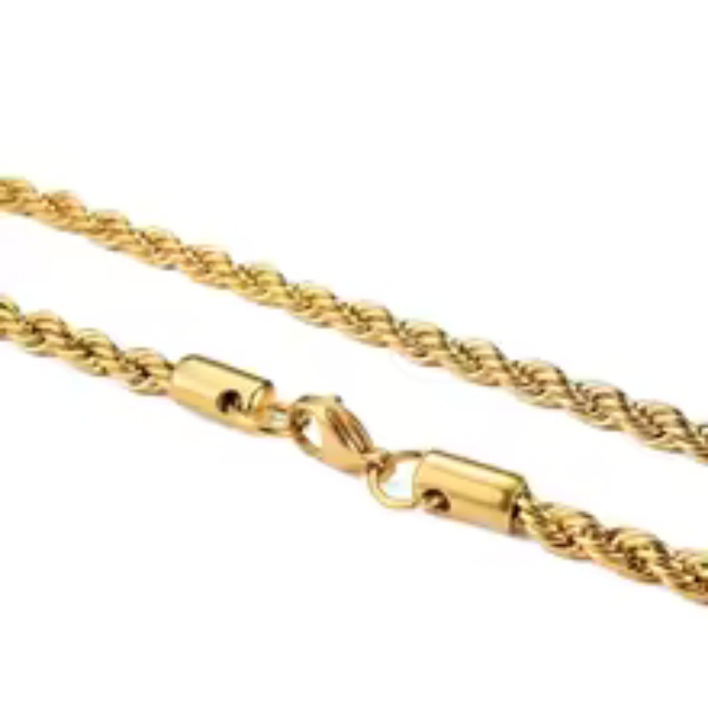 Gold Tone Twisted Rope Chain Necklace Stainless Steel Link Chain for Men Women