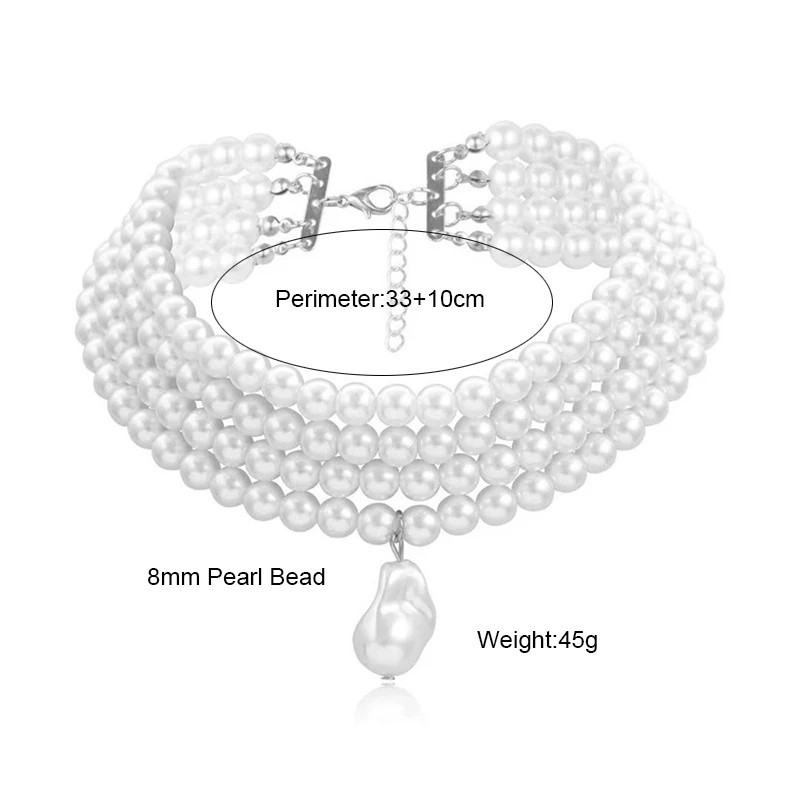 Pearl Choker Necklace Baroque Pendant Collar Fashion Jewelry Gift Layered