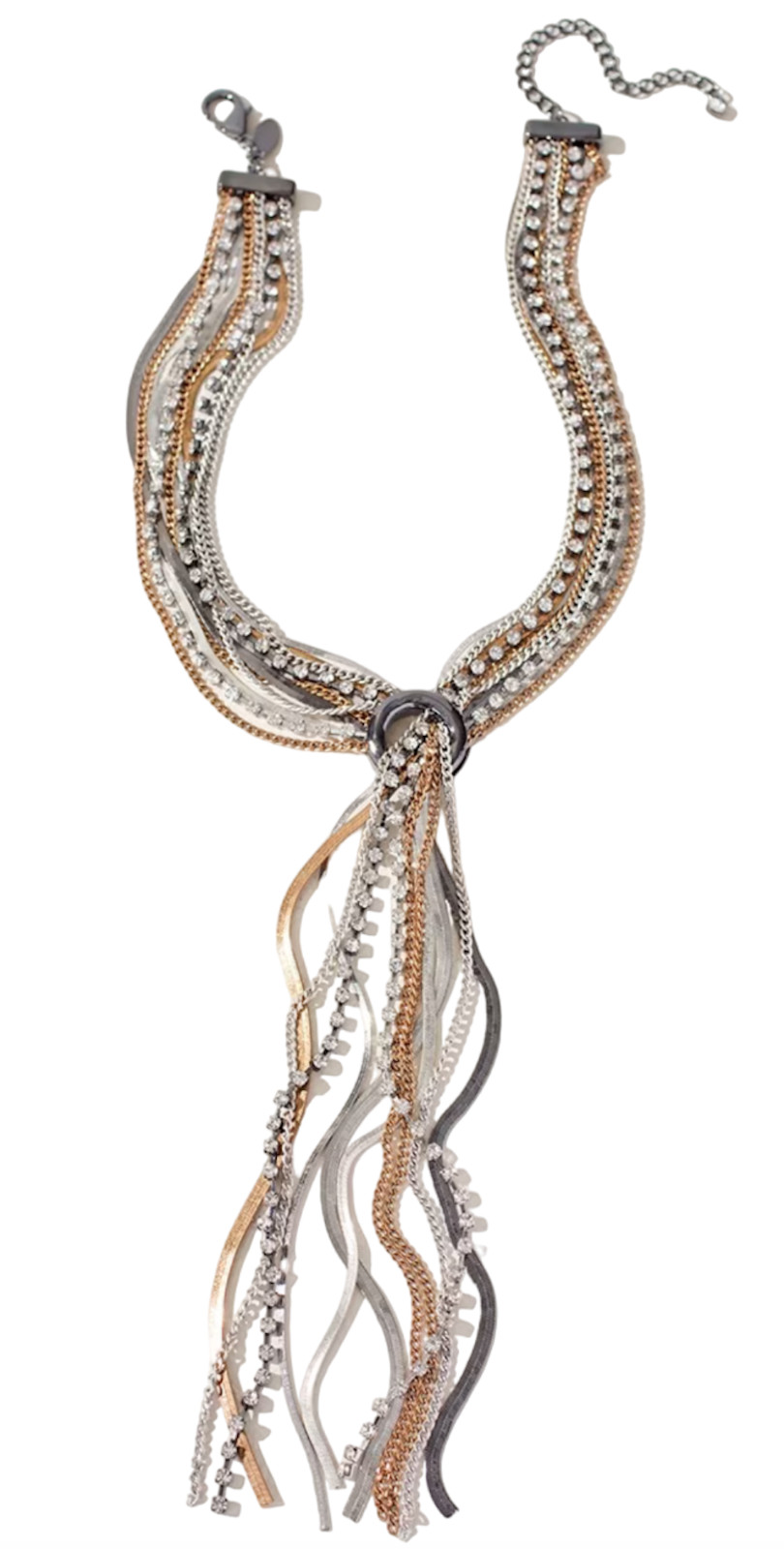 CHICO’S MIXED METAL MULTI STRAND GOLD SILVER TONE GEM STRANDS Y NECKLACE BOHO