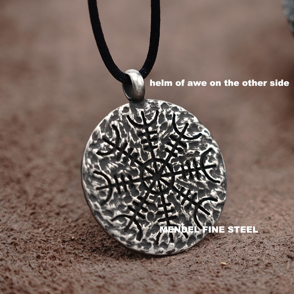 MENDEL Mens Norse Nordic Viking Helm Of Awe Vegvisir Compass Pendant Necklace