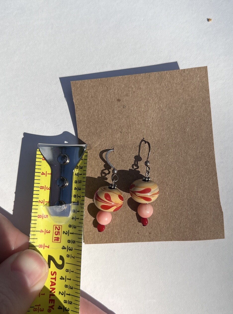 Donna Dressler Sterling Earring Set 925 Pink Stone Ceramic Beads Rare *read*