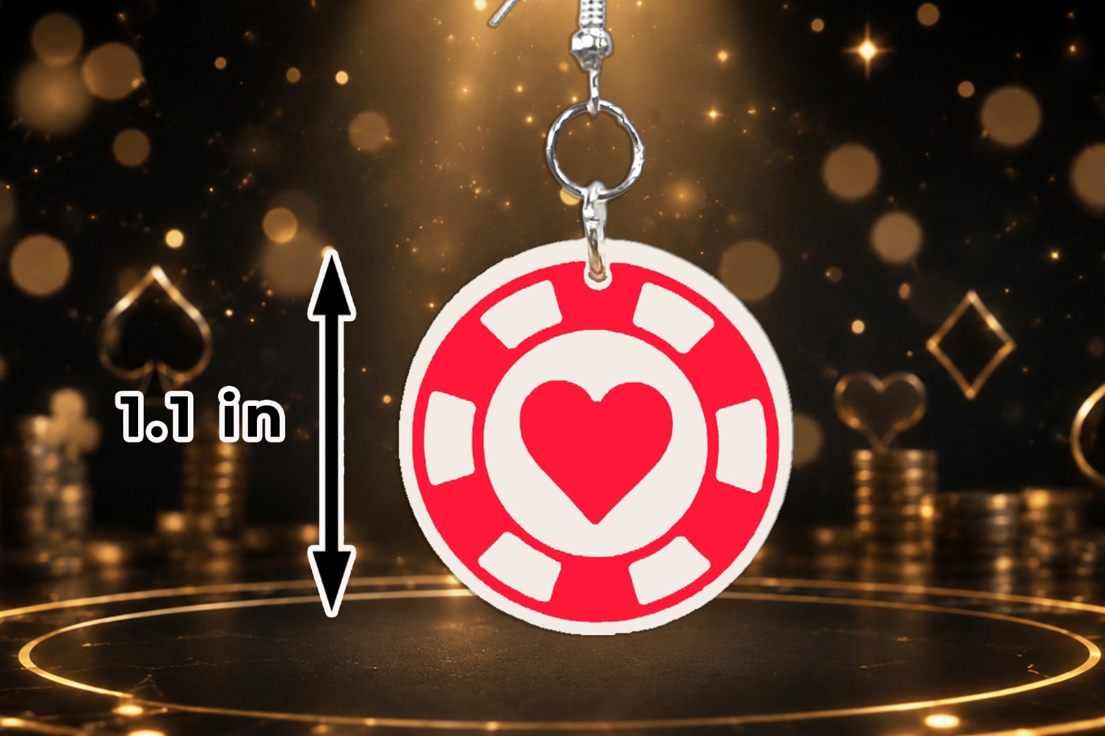Poker Chip Earrings Hearts Casino Gambling Vegas Blackjack Roulette Card Game