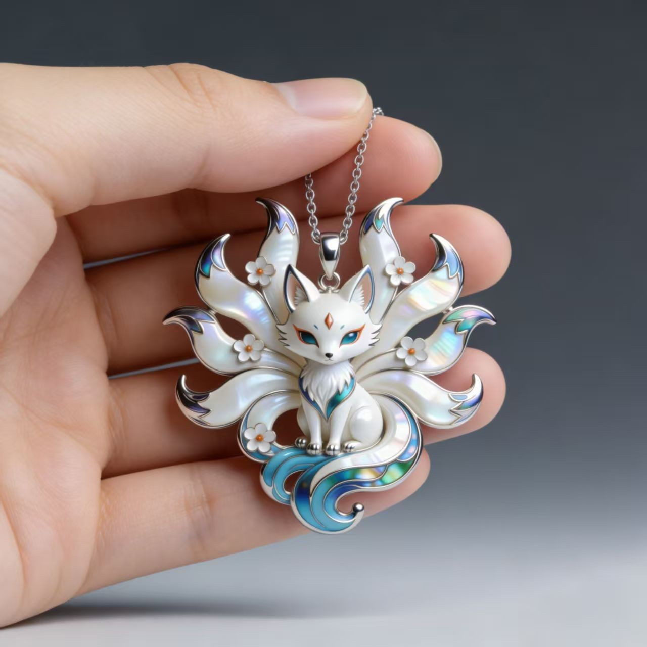 Nine Tailed Fox Necklace Enamel Animal Pendant Stainless Steel Gift for Her