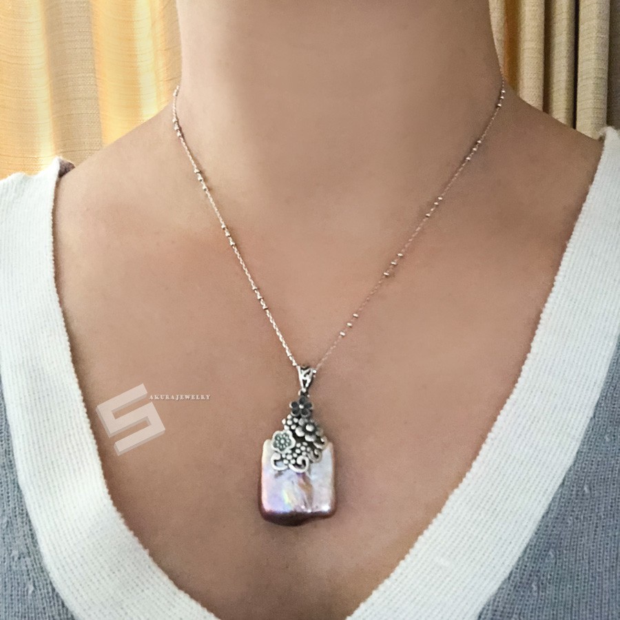 Large Natural Biwa Pearls Silver Earrings And Necklace Jewelry Set