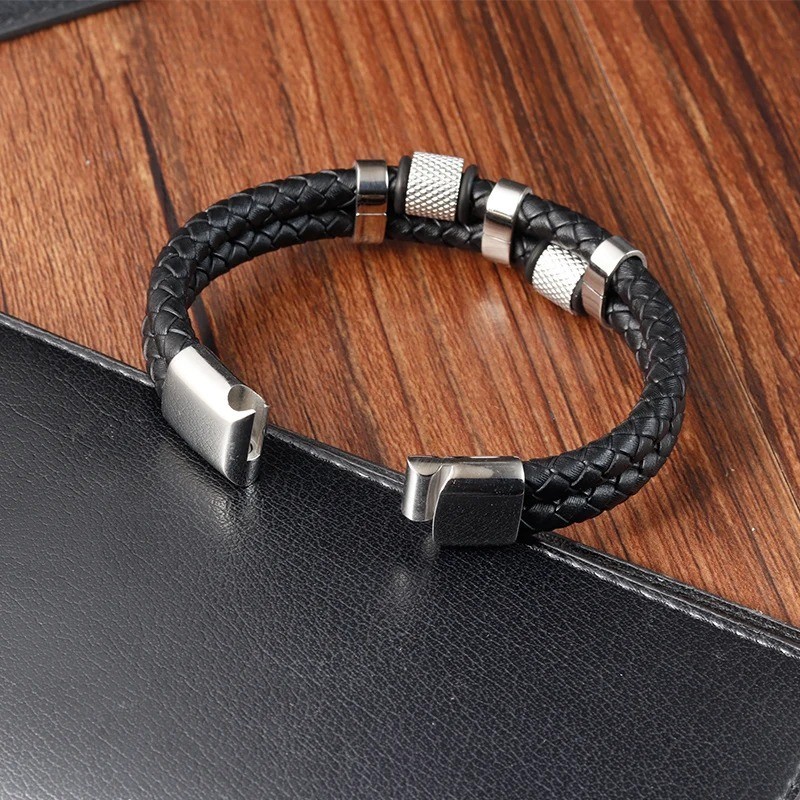 Braid Rope Bracelet Stainless Magnetic Buckle Genuine Leather Bangle Jewelry